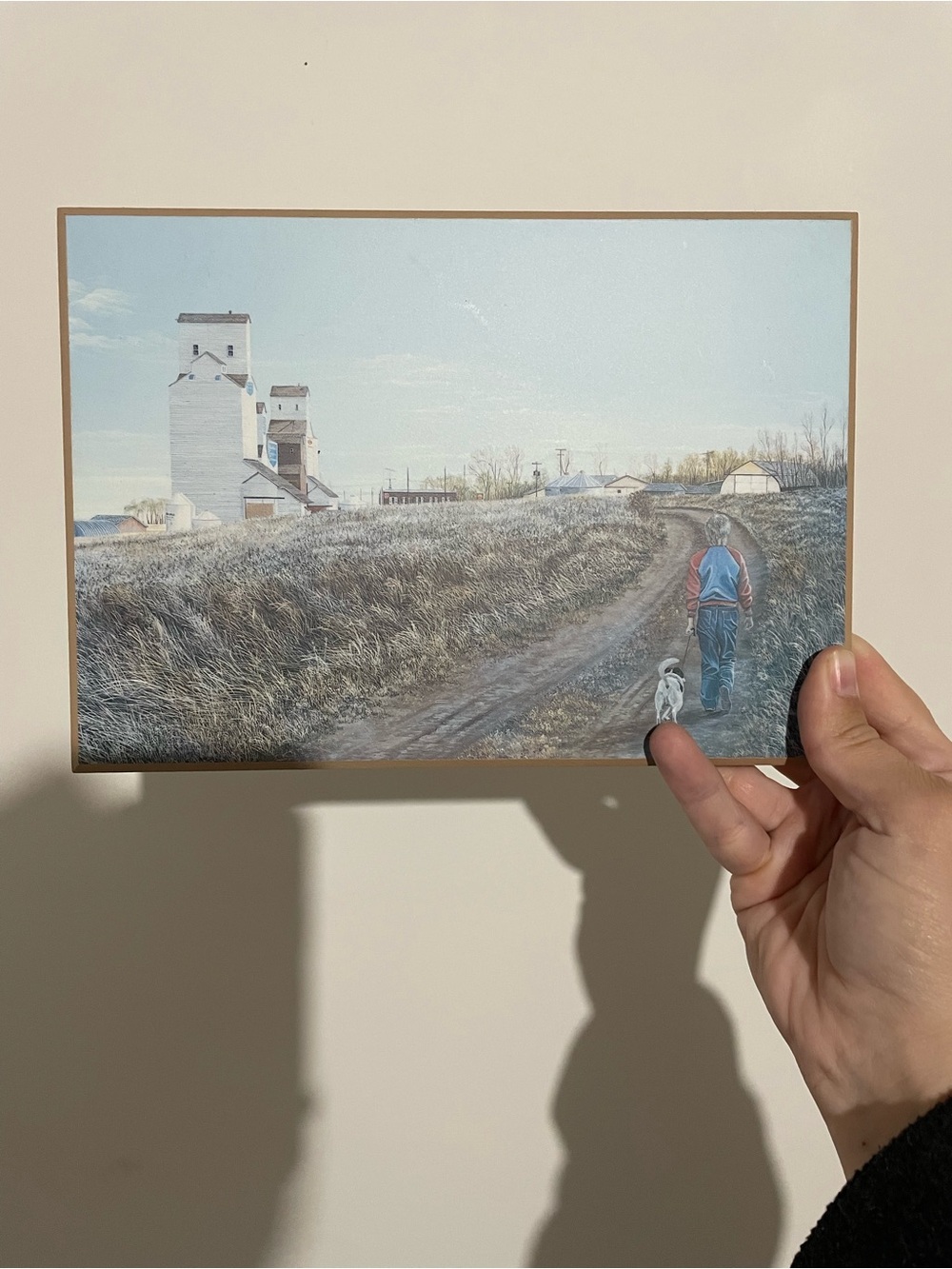 Rural Walk Landscape Print in Blue and Brown - Grain Elevator